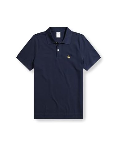 Brooks Brothers Men's Short Sleeve Cotton Pique Stretch Logo Polo Shirt, Navy, Small