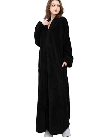 Hellomamma Womens Robes Warm Plush Winter Robe, Zip up Long Fleece Bath Robes Female, Zipper Bathrobes for Women