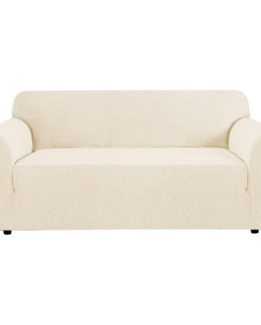 H.VERSAILTEX Stretch Couch Covers for Sofa 1 Piece Slipcovers for Couches and Sofas 3 Seater Couch Cover Feature Thick Checked Jacquard Fabric with Elastic Bottom, 72"-88" Wide, Cream