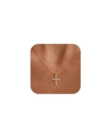 VIROMY Gold Cross Necklace for Women Dainty Diamond Cross Pendant Necklaces Non Tarnish Waterproof Necklace Simple Choker Minimalist Jewelry