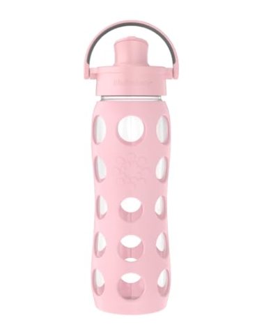 Lifefactory 22-Ounce Glass Water Bottle with Active Flip Cap and Protective Silicone Sleeve, Desert Rose