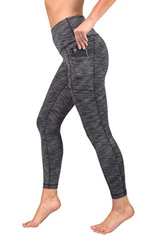 90 Degree By Reflex High Waist Tummy Control Interlink Squat Proof Ankle Length Leggings - Black Space Dye - Large