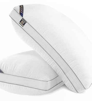 MZOIMZO Luxury Comfy Hotel Collection Bed Pillows for Sleeping- Firm Queen Size Set of 2, Gusseted Cooling Side Mesh Design with Premium Down Alternative Filling for Back, Stomach or Side Sleepers