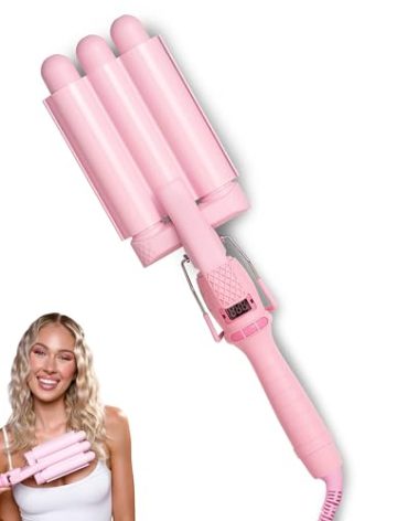 Mermade PRO Hair Waver 1" - 3 Barrel, Curling Iron 1 Inch, Ceramic Barrel Waver for Thick, Thin, Long, or Short Hair - 1", Pink