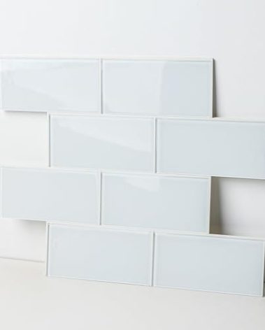 CASAPALACE Peel and Stick Glass Tile, White Subway Tiles Peel and Stick Backsplash Stick on Glass Tiles for Kitchen Bathroom (5 Sheets, 5 SQ.FT.)