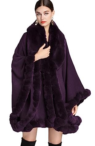 Obosoyo Ponchos for Women Shawls and Wraps Evening Dresses Faux Fur Collar Cloak Cape Pashmina