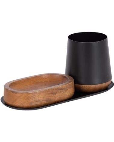 Kate and Laurel Koni Modern Three-Piece Tabletop Organization Set, 12 x 6 x 5, Walnut Brown and Black, Wood and Metal Organizational Set for Home Office or Entryway Decor