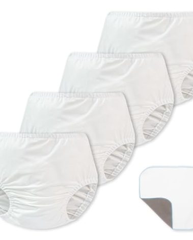 EZ Moms 4 Packs Soft Diaper Covers for Toddler Girls Reusable Portable Rubber Pants for Toddlers Plastic Underwear Covers for Potty Training with Baby Washable Wipes Boys and Girls 4T Plastic Pants