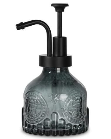 RACOBOT Black Soap Dispenser, Small Hand Soap Dispenser Bathroom, Glass Liquid Soap and Lotion Bottle with Pump, 7 fl oz Refillable Dish Dispenser for Kitchen, Gothic Vintage Goth Home Bathroom Decor