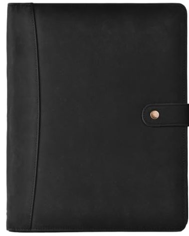Leather Village Leather Portfolio Organizer - Professional Business Padfolio for Men & Women - Stylish Document Card Holder, Resume Folder, Folio for A4/Letter Size Writing Legal Pad, Black
