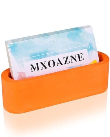 MXOAZNE Business Card Holder for Desk, Handmade Resin Cement Desktop Business Card Display Stand Organizer for Women and Men, Orange