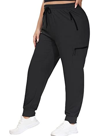 SEKINO Women's Plus Size Cargo Joggers Lightweight Quick Dry Hiking Pants Athletic Workout Outdoor Zipper Pockets Pants Black 3X