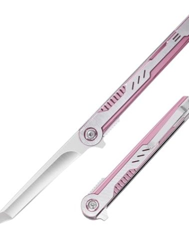 FUNBRO Pink Pocket Knife for Women - Slim EDC Knife with 7CR13Mov Steel Tanto Blade, Clip and Glass Breaker - Womens Knife for Self Defense - Cute Girl Survival Tool Pocket & Folding Knives