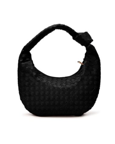 Woven Purse - Woven Tote bag for Women - Knotted Large Slouchy Hobo Shoulder Handbags - Soft Vegan Leather - Black
