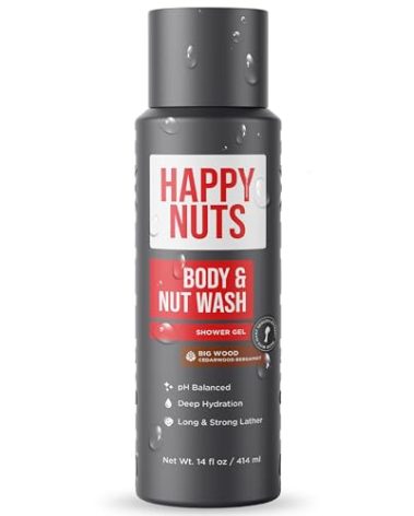 HAPPY NUTS Big Wood Body and Nut Wash - Moisturizing Men's Shower Gel, Bodywash with Deep Cleanse for Sensitive Skin - Men's Body Soap