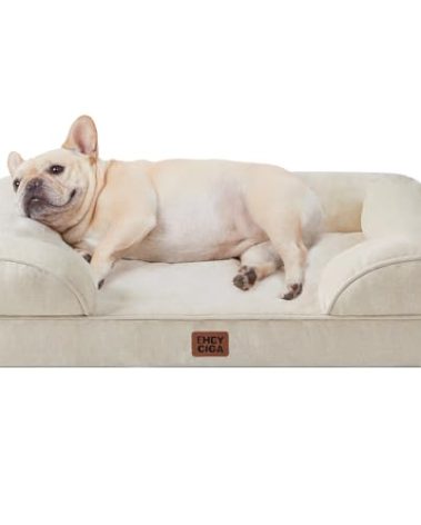 EHEYCIGA Orthopedic Dog Bed for Small Dogs, Waterproof Memory Foam Small Dog Beds with Sides, Non-Slip Bottom and Egg-Crate Foam Medium Pet Couch Bed with Washable Removable Cover, Beige
