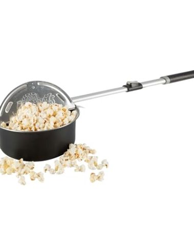 Campfire Popcorn Popper - Old Fashioned Popcorn Maker with Telescoping Handle - Camping Gear by Great Northern Popcorn (Black)