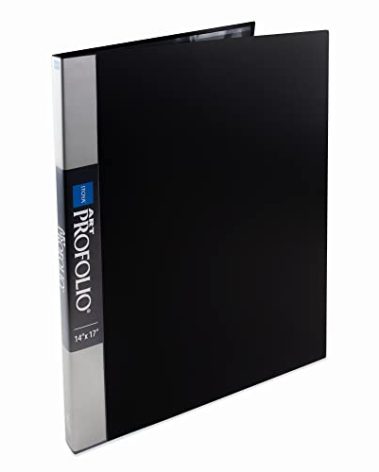 PROFOLIO 14x17 Acid-Neutral Art Portfolio with Customizable Cover, Black, 24 Two-Sided Clear Sleeves