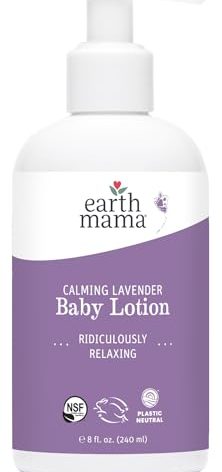Earth Mama Calming Lavender Baby Lotion for Dry Skin, Calendula Cream for Newborn Skin Care, Organic Moisturizer for Children with Aloe Juice, Rooibos, & Shea Butter, Lavender Lotion, 8 Fl Oz