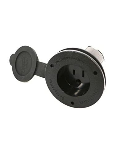 Battery Tender Marine AC - Black Plug Power Port Receptacle - AC Power Flanged Port Inlet Plug - High Grade AC Electrical Connection Adapter with Cap Cover for Boats - 024-0004-BK