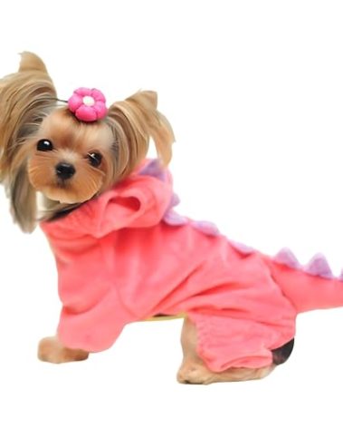 DELIFUR Dinosaur Dog Halloween Costume Pet Dino Hoodie for Large Dogs (3XL, Pink)