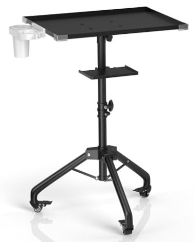 ZHOOGE Salon Tray Cart on Wheels with Stand Rack Tray, Premium Iron Alloy Tattoo Tray Height Adjustable Salon Service Tray with 360 Degree Mute Universal Tricycle for Tattoo Work, SPA and Dental Tray