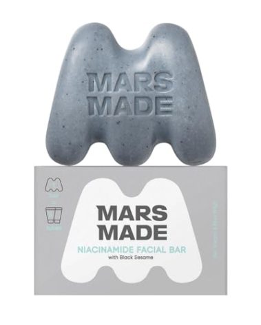 MARS MADE Niacinamide Facial Bar with Black Sesame - Nourishing & Moisturizing Face Wash Soap Bar for All Skin Types - Vegan & Travel-Friendly Korean Skincare (95g, 3.35 oz)