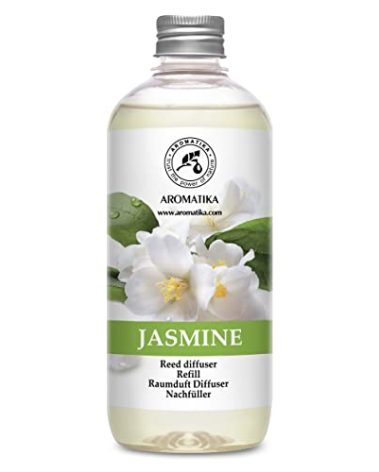 Jasmine Reed Diffuser Refill w/Natural Essential Jasmine Oil 17 Fl Oz - Fresh & Long Lasting Fragrance - Scented Reed Diffuser Oil Refill - Best for Aromatherapy - SPA - Home