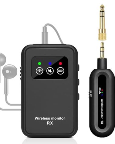Kadjuh Stereo Wireless in-Ear Monitor System 2.4G Wireless IEM System Stage Monitor with 90° Rotate Transmitter Beltpack Receiver Automatic Pairing, 164ft for Studio, Band, Live Performance
