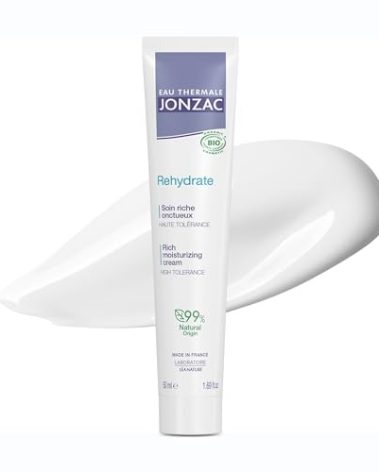JONZAC Eau Thermale Rehydrate Organic Rich Sensitive Moisturizing Facial Cream - Intense 24hr Hydration, Shea Butter & Natural Hyaluronic Acid - Clinically Proven Skincare, All Skin Types, 1.69 Fl Oz