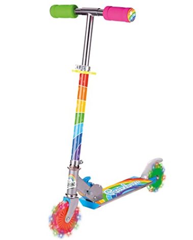 Ozbozz Rainbow Folding Scooter with Light-Up Wheels, Adjustable Height, Rear Brake, for Kids Ages 5 and Up - Portable Design