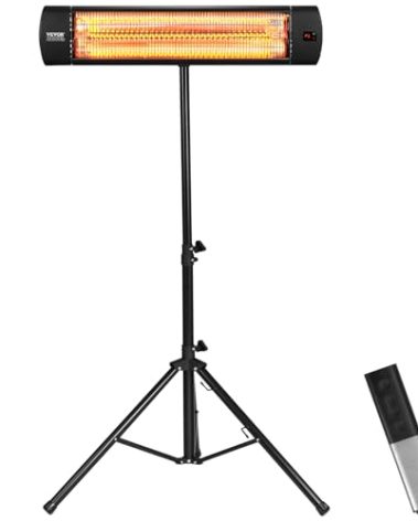 VEVOR Infrared Heater, 1500W Remote Control Electric Space Heater, LED Screen Patio Heater w/ 3 Speeds & Timer, Outdoor/Outdoor for Porch,Dining Room,Studio, with Stand & Mount to Ceiling/Wall,34in L