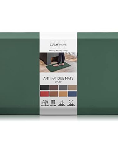 Zulay Home Large 20 x 39 Inch Anti Fatigue Floor Mat - 3/4 Inch Thick Cushioned Kitchen Mats for Standing - Comfortable Padded Floor Mats for Standing Work Desk - Memory Foam Kitchen Mat - Green