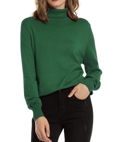 Woolen Bloom Women's Casual Long Sleeve Turtleneck Sweater Lightweight Knit Pullover Jumper Tops for Fall Winter Army Green Small