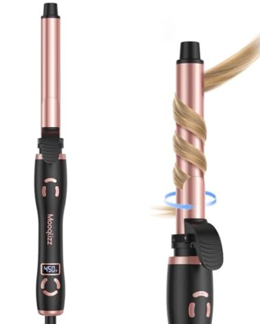 Rotating Curling Iron 1 Inch, Ceramic Automatic Curling Wand for Beach Waves, Self Curling Wand LCD Display up to 450℉ with Long Barrel, Glove Included