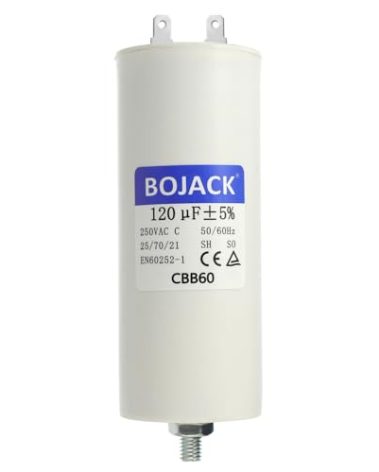 BOJACK CBB60 120 uF mfd ±5% 250v Volt 50/60Hz AC Capacitor Round Run Start Capacitor with nut and Dobule Insert for AC Motor Run Condenser Straight Cool Heat Pump Pool Pump or Air Conditioner