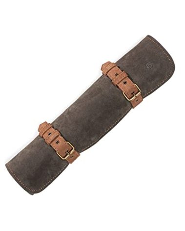Angus Stoke Knife Roll Bag of genuine buffalo Leather – Handcrafted Chef`s Knife Roll Storage Bag/Case 7 slots – Sean (Olive-Green/Brown)