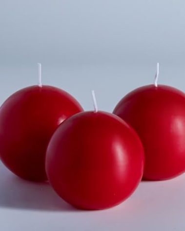 MOZEAL Hand-Poured, 3 Inch Red Round Ball Candles - Elegant Red Round Pillar Candles Set of 3, Dripless, Unscented, Smokeless, Ideal for Valentine's Day and Christmas.