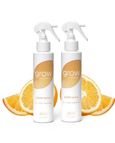Grow Fragrance 100% Plant-Based Air Freshener Spray | Freshen Fabric & Rooms | Golden Grove Scent - Citrus, Fruits, Watery Green Notes | Made with Natural Essential Oils - 2 Pack, 5 oz each