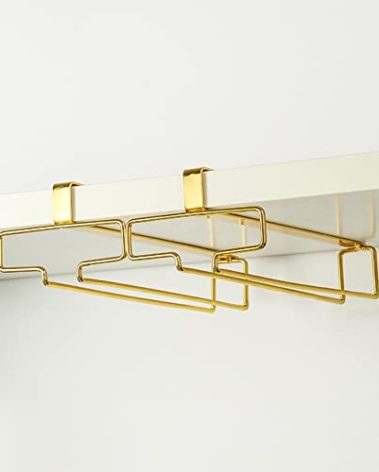 LINFIDITE Gold Under Cabinet Wine Glass Holder, 2 Pack, Space Saving, Easy Installation, Anti-Skid, Compact Design, Sturdy Materials, Affordable Gift