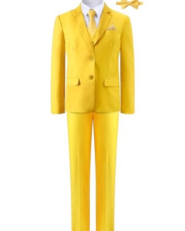 A&J DESIGN Kids Suit Easter Outfits for Boys Tuxedo Formal Dress Suit Size 7 Yellow Toddler Youth Teen Graduation Slim Fit Wedding Ring Bearer Prom Tux