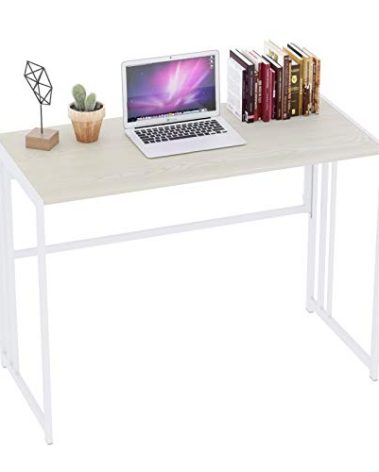 Gezen Folding Desk 40'' Computer Desk for Home Office, No Assembly Office Desk Foldable Simple Study Writing Desk Table for Small Spaces(Beige, White)