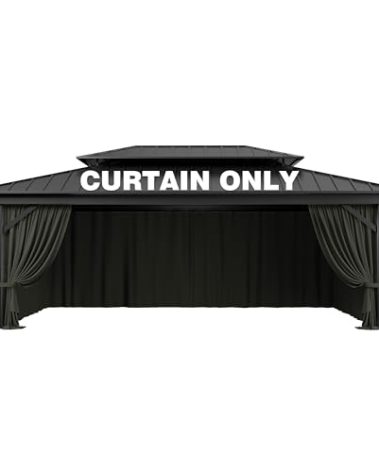 Pakunoda Outdoor Gazebo Curtain Replacement Universal 4-Panel Sidewalls 12' X 20',Outdoor Patio Waterproof Privacy Curtain with Double Zipper for Patio,Garden, and Backyard (Curtain Only)