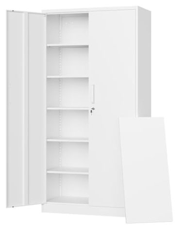 Letaya Metal Storage Cabinets with Lock Door,Steel Locker Garage Cabinets 5 Adjustable Shelves for Home,Office, Warehouse(White)