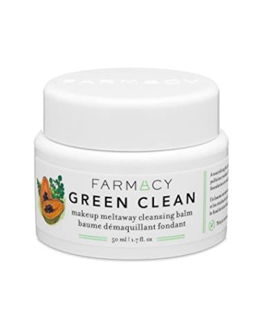 Farmacy Makeup Remover Cleansing Balm - Green Clean Waterproof Makeup Remover + Oil Based Cleanser - Gentle Exfoliating Double Cleanser - Melts From Balm to Milky Lather (50ml)