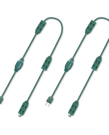 OSKOS 9 Outlets Green Christmas Tree Extension Cord with Switch, 9FT 105ºC 18AWG Cord, Seasonal Xmas Tree Lights Extension Cord with Fuse Male Plug, ETL Listed. 2 Pack