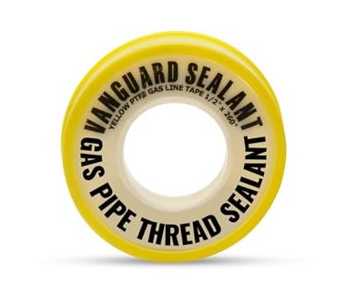 Vanguard Sealants Teflon Gas Pipe Thread Sealant - PTFE Yellow Teflon Tape for Gas Fittings - 260" Length Pipe Thread Tape 1/2 inch High Resistance Leak Prevention - Propane Thread Seal Tape