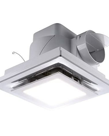 Zeyzer Bathroom Exhaust Fan with LED Light Square Quiet Modern Ceiling Mount Ventilation Fan Combination for Shower/Restroom/Office, 110 CFM 1.0 Sones 4 Inches Duct 110V, White