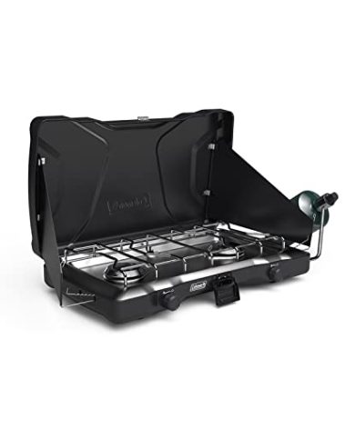 Coleman Triton 2-Burner Propane Stove, Portable Camping Cooktop with 2 Adjustable Burners & Wind Guards, 22,000 BTUs of Power for Camping, Tailgating, Grilling, BBQ, & More