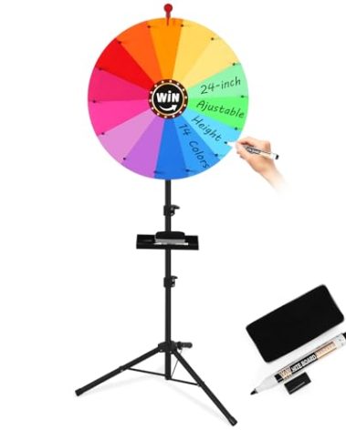 GADFISH 24-inch Spinning Prize Wheel, Ajustable 37"-65" Height Spin Doodle Game Spinner, Storable Prize Wheel Spinner with Stand, Wheel of Fortune Game, 14 Colors